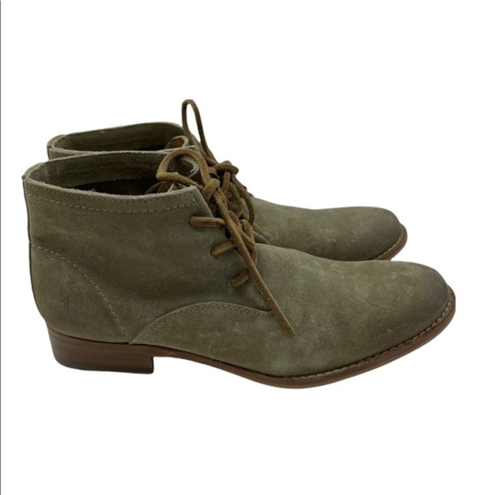 Frye Melissa‎ Suede Lace Up Ankle Boots Olive Green Chukka Booties Womens